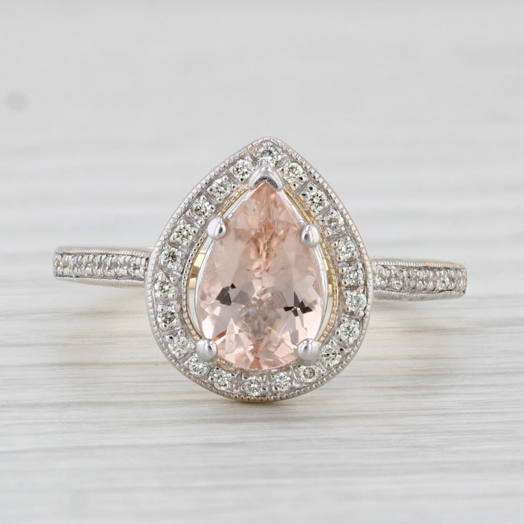 Light Gray 1.38ctw Pear Morganite Diamond Halo Ring 14k Yellow Gold Size 6.5 Engagement