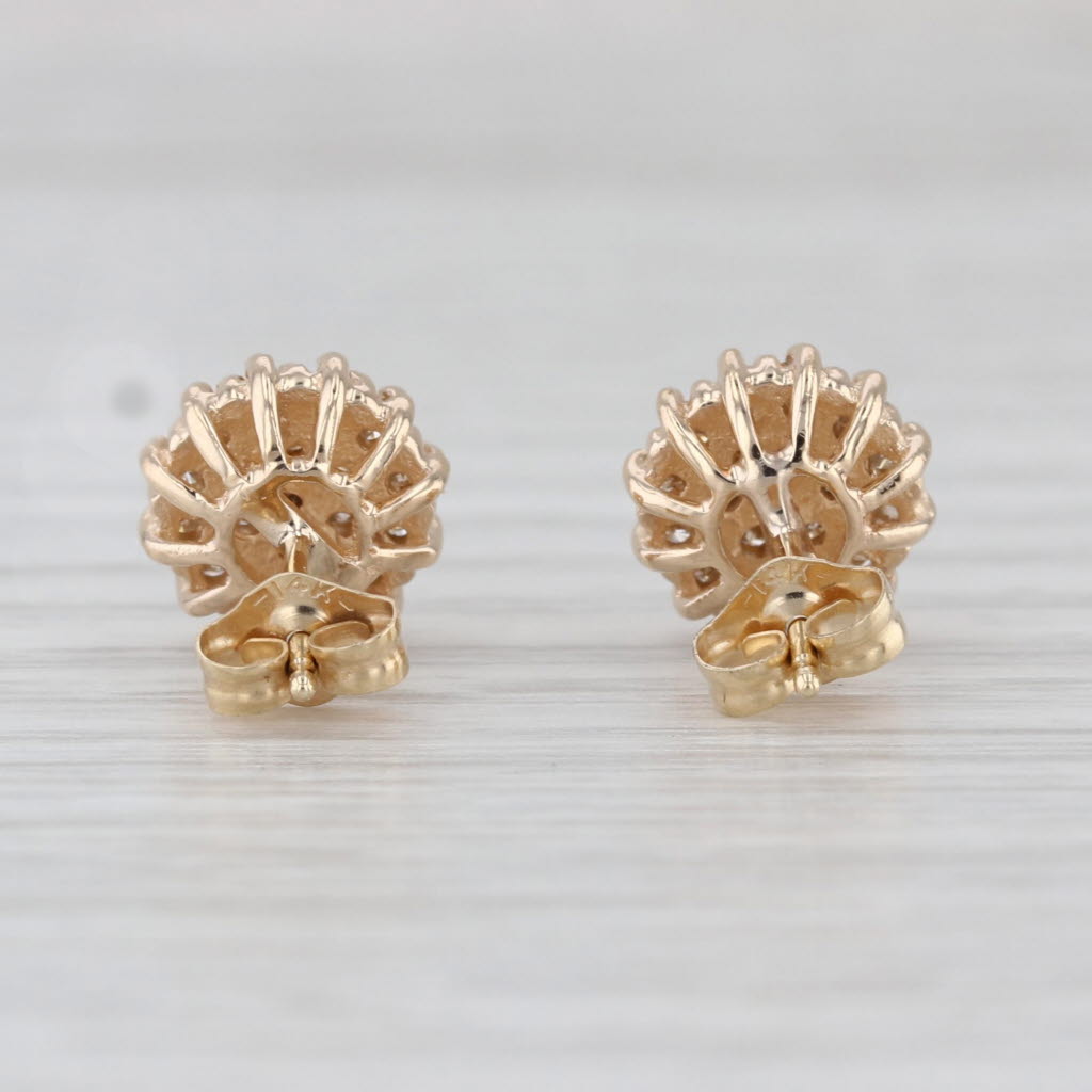 0.32ctw Diamond Cluster Stud Earrings 14k Yellow Gold Roud Studs