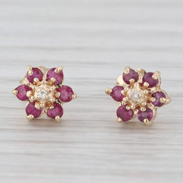 Light Gray 0.36 ctw Ruby Diamond Flower Studs 10K Yellow Gold Earrings