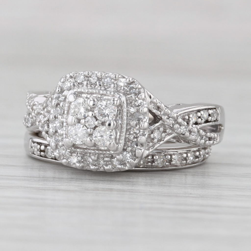 Light Gray 0.31ctw Diamond Halo Engagement Ring Wedding Band Bridal Set 14k Gold Size 4.75