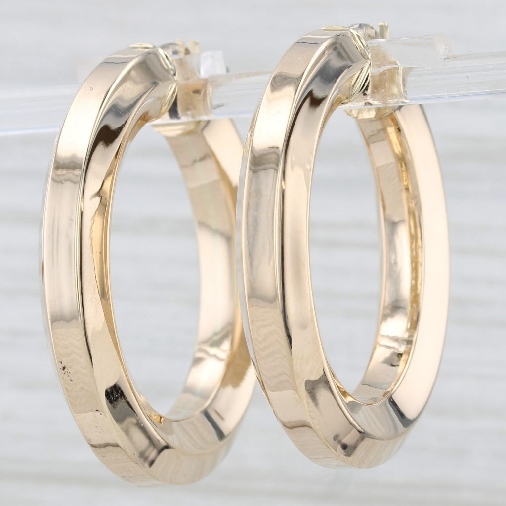 Light Gray Belved Large Hoop Earrings 14k Yellow Gold Snap Top Round Hoops