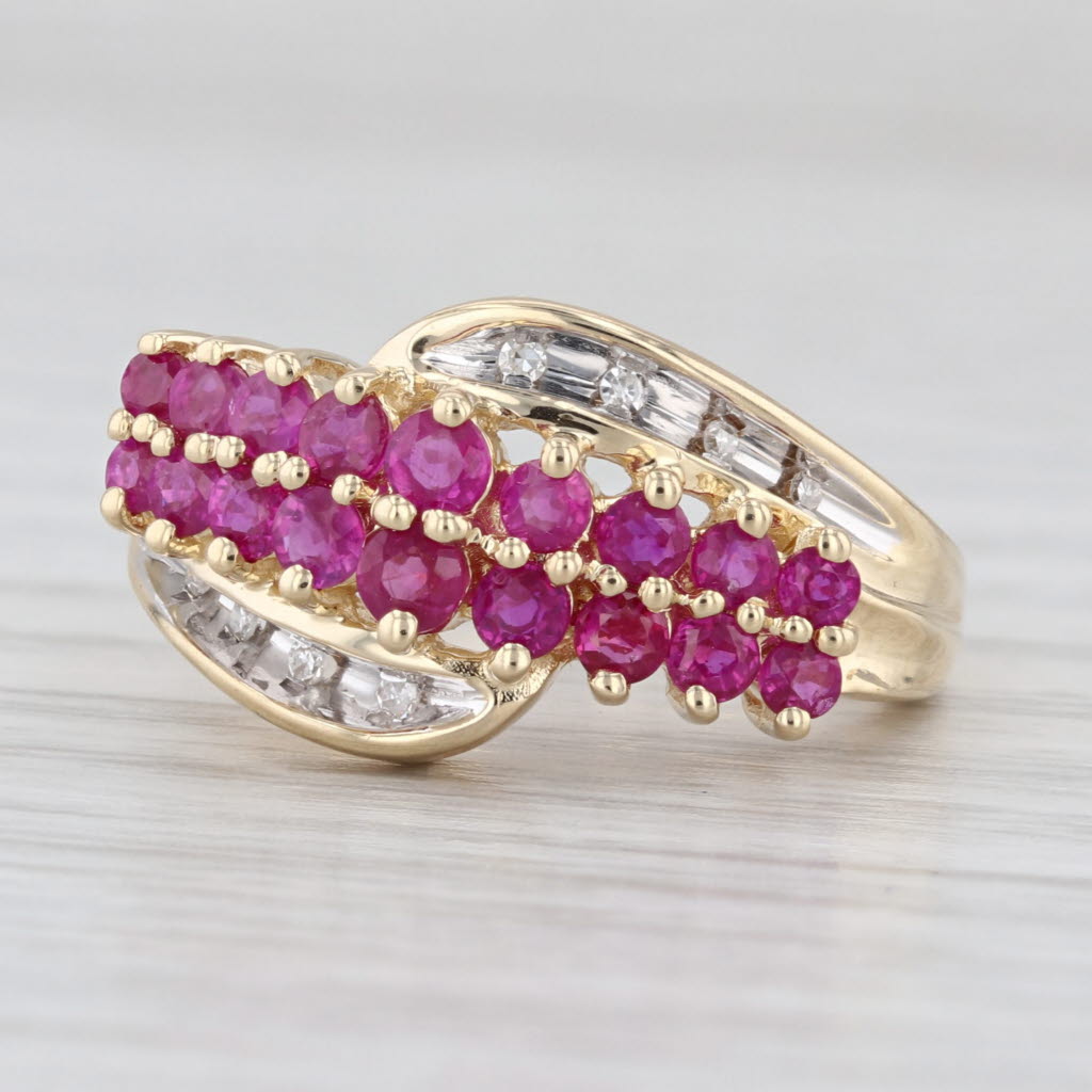 1.35ctw Ruby Diamond Tiered Bypass Ring 14k Yellow Gold Size 6