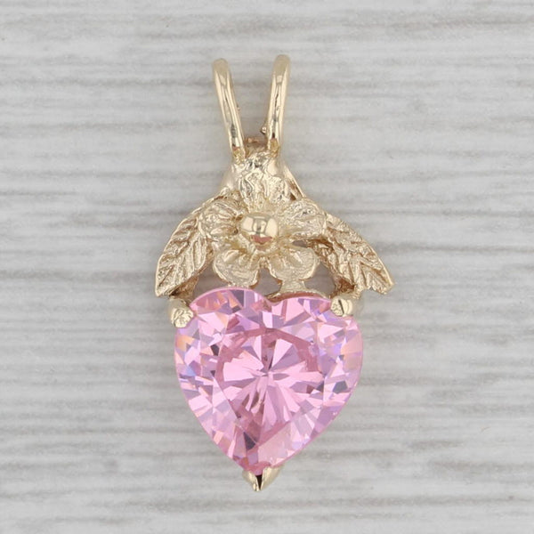 4.15ct Pink Ice Cubic Zirconia Heart Pendant 10k Yellow Gold Floral