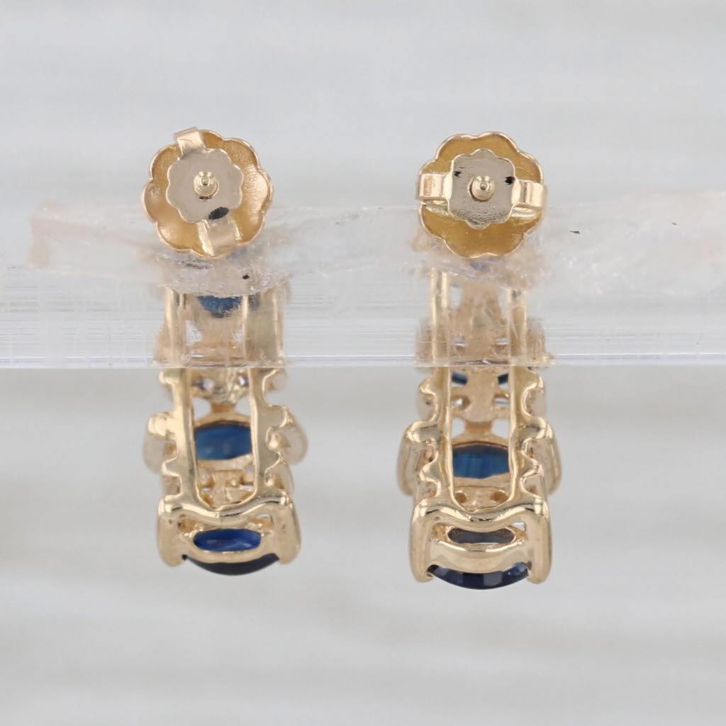 0.96ctw Marquise Blue Sapphire Diamond Drop Earrings 14k Yellow Gold