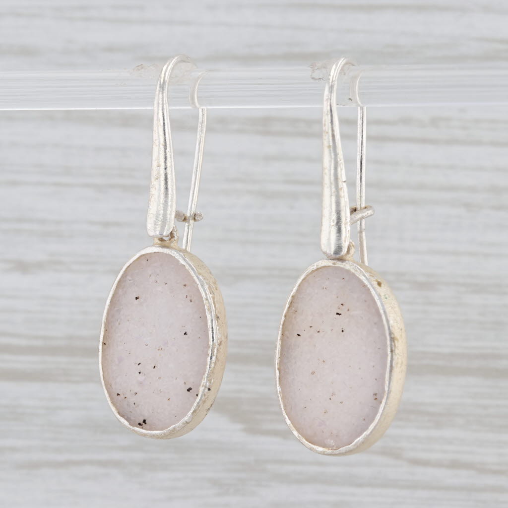 New Nina Wynn White Druzy Quartz Drop Earrings Sterling Silver Hook Posts