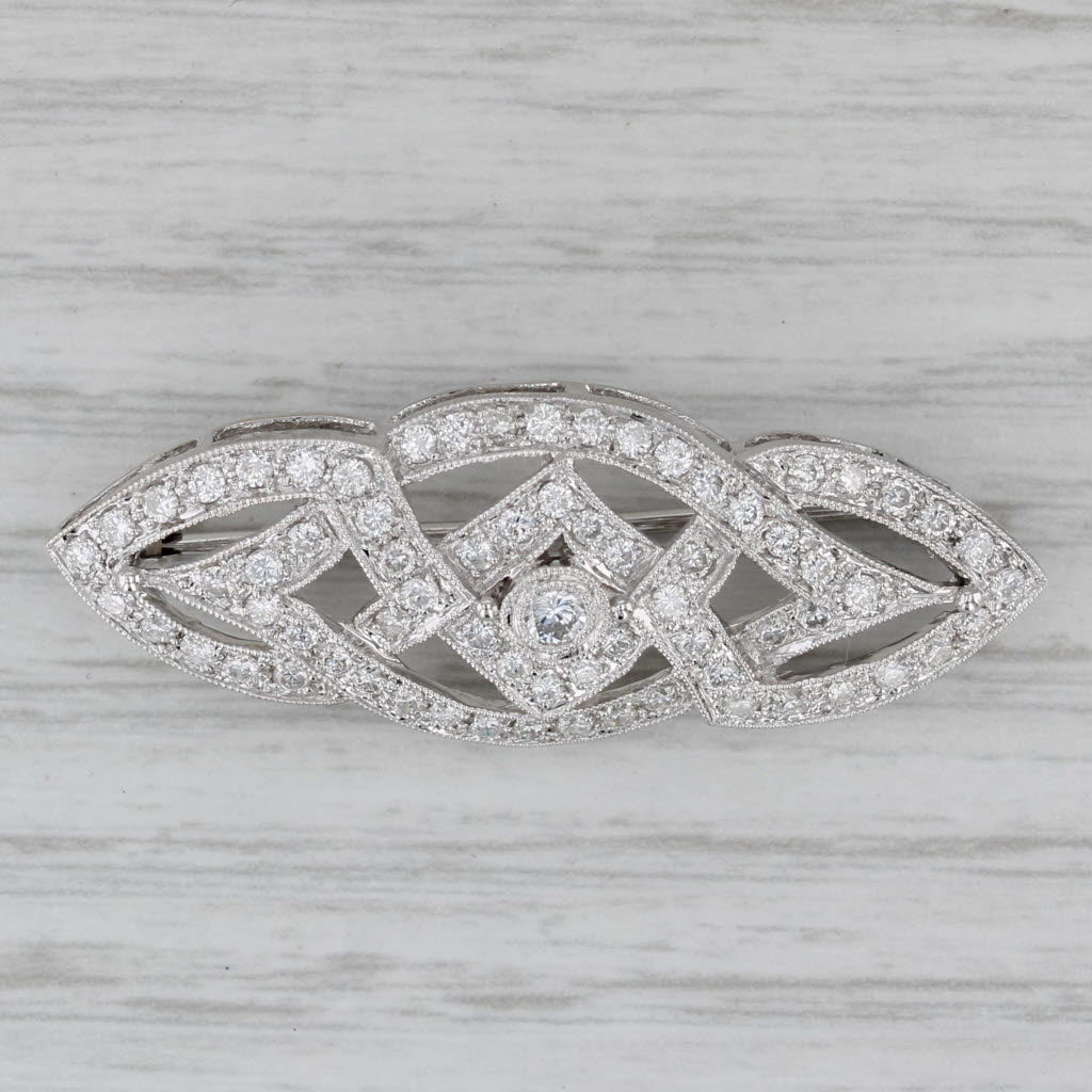 Gray Vintage 1.21ctw Diamond Open Knot Work Brooch 18k White Gold Pin