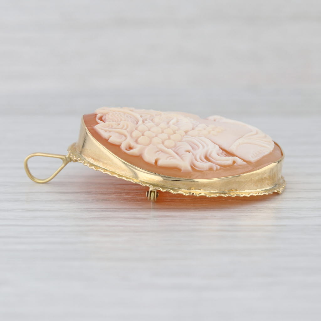 Carved Shell Cameo Brooch Pendant 18k Yellow Gold Vintage Italian