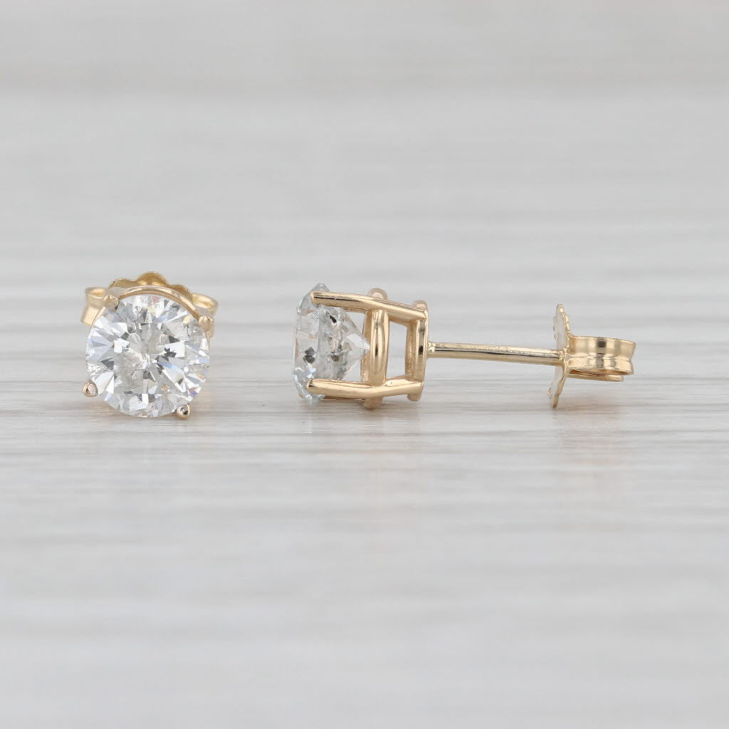 1.28ctw Diamond Stud Earrings 14k Yellow Gold Round Solitaire Studs