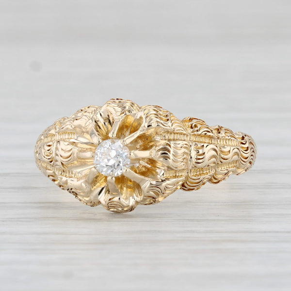 Light Gray Antique 0.18ctw VS2 Diamond Flower Ring 14k Yellow Gold Engagement Solitaire