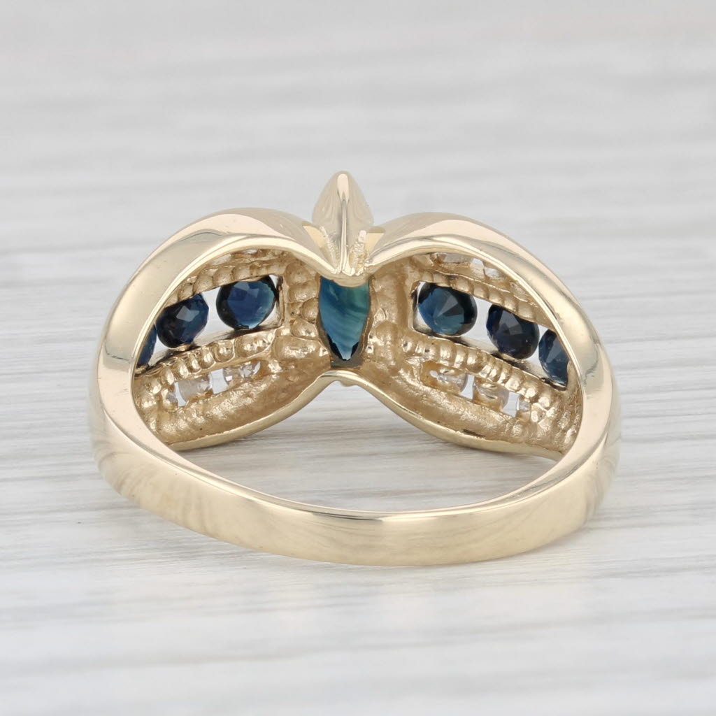 Light Gray 1.24ctw Marquise Blue Sapphire Diamond Ring 10k Yellow Gold Size 6.75