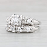 Light Gray Vintage 0.41ctw Diamond Engagement Ring Wedding Band Bridal Set 14k Gold Sz 6.25