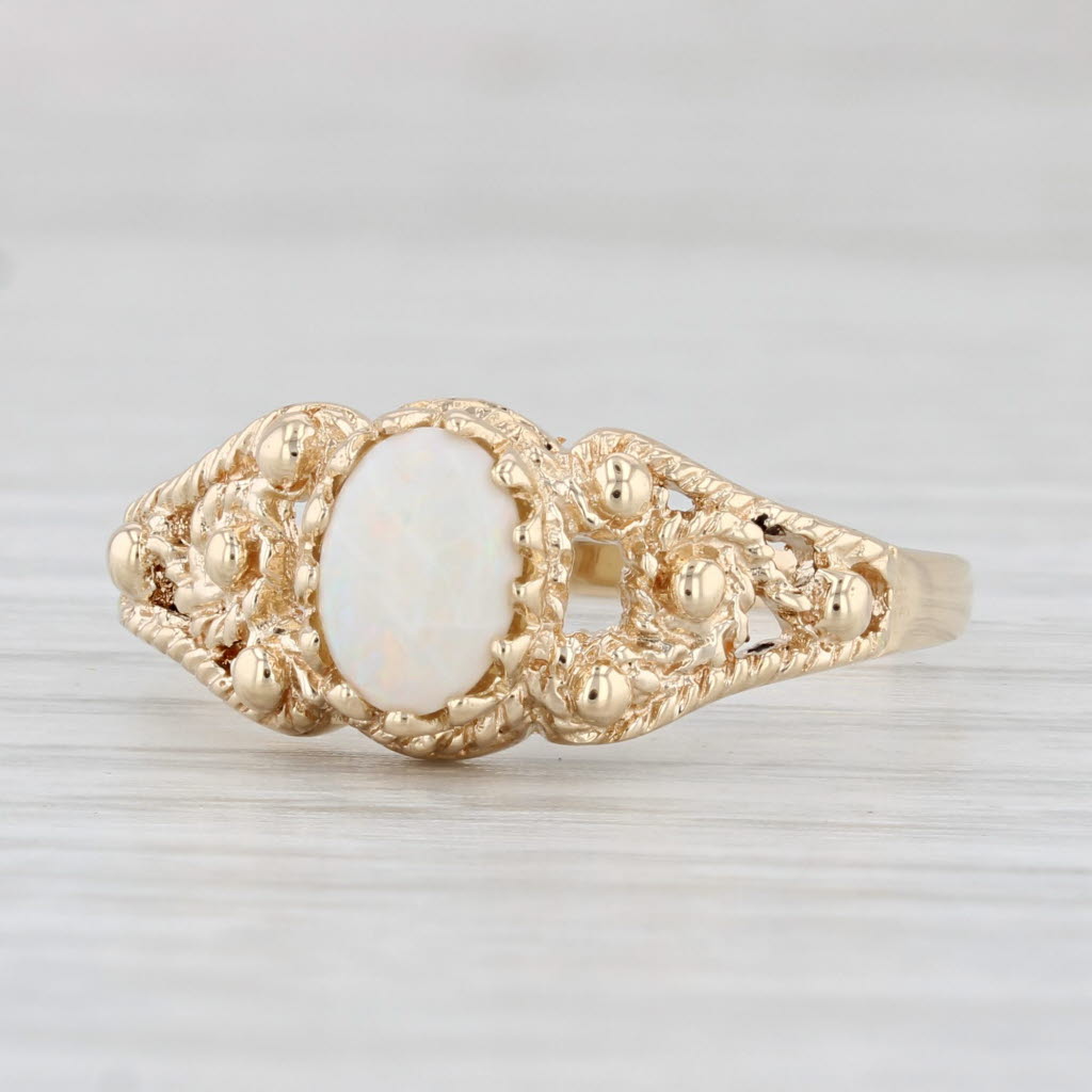 Light Gray Oval Cabochon Opal Solitaire Ring 10k Yellow Gold Size 10.5