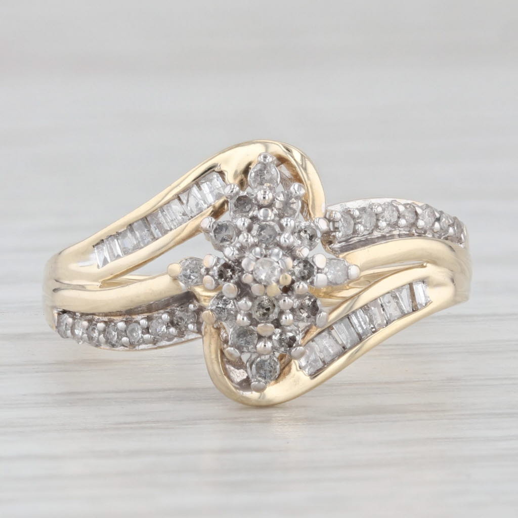 Light Gray 0.25ctw Diamond Cluster Bypass Ring 10k Yellow Gold Size 7 Engagement