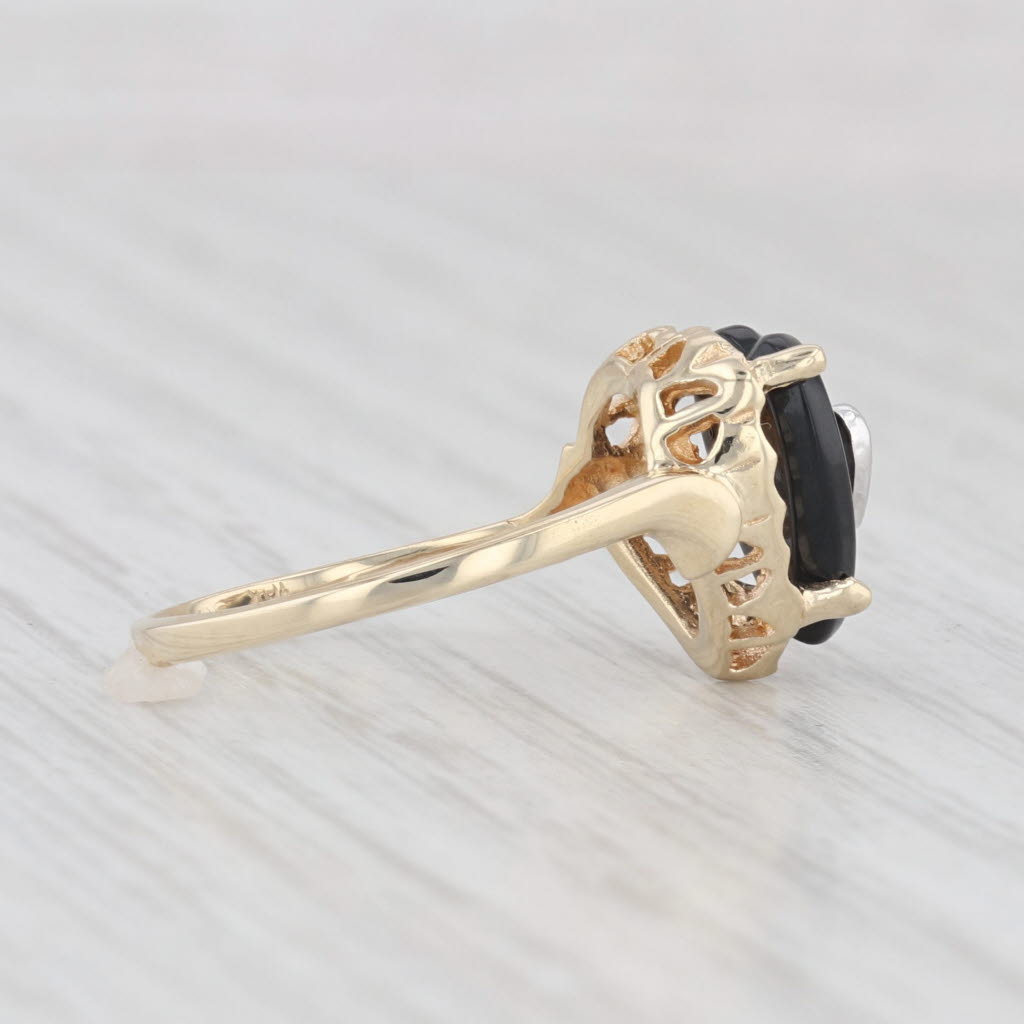 Light Gray Vintage Onyx Heart Diamond Ring 10k Yellow Gold Size 5.5