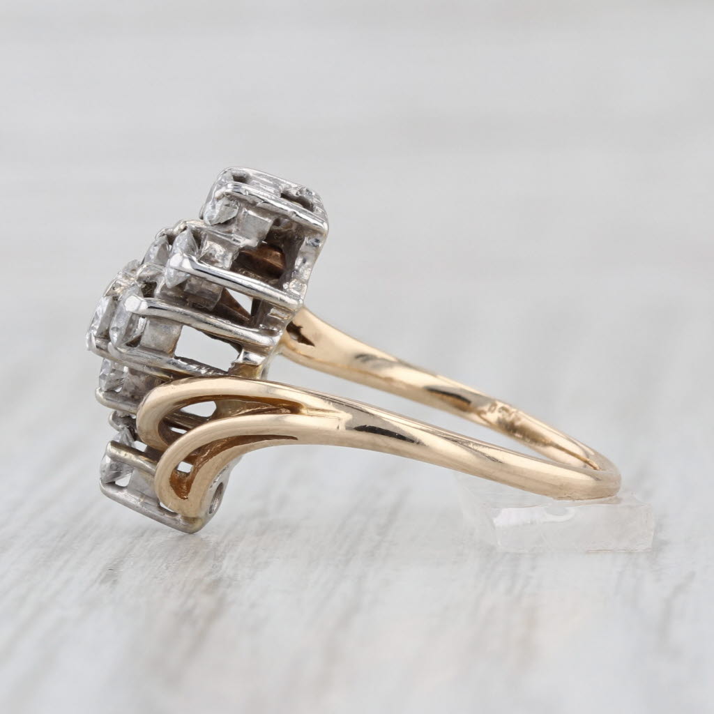 Vintage 0.95ctw Diamond Cluster Bypass Ring 14k Yellow Gold Size 6.25