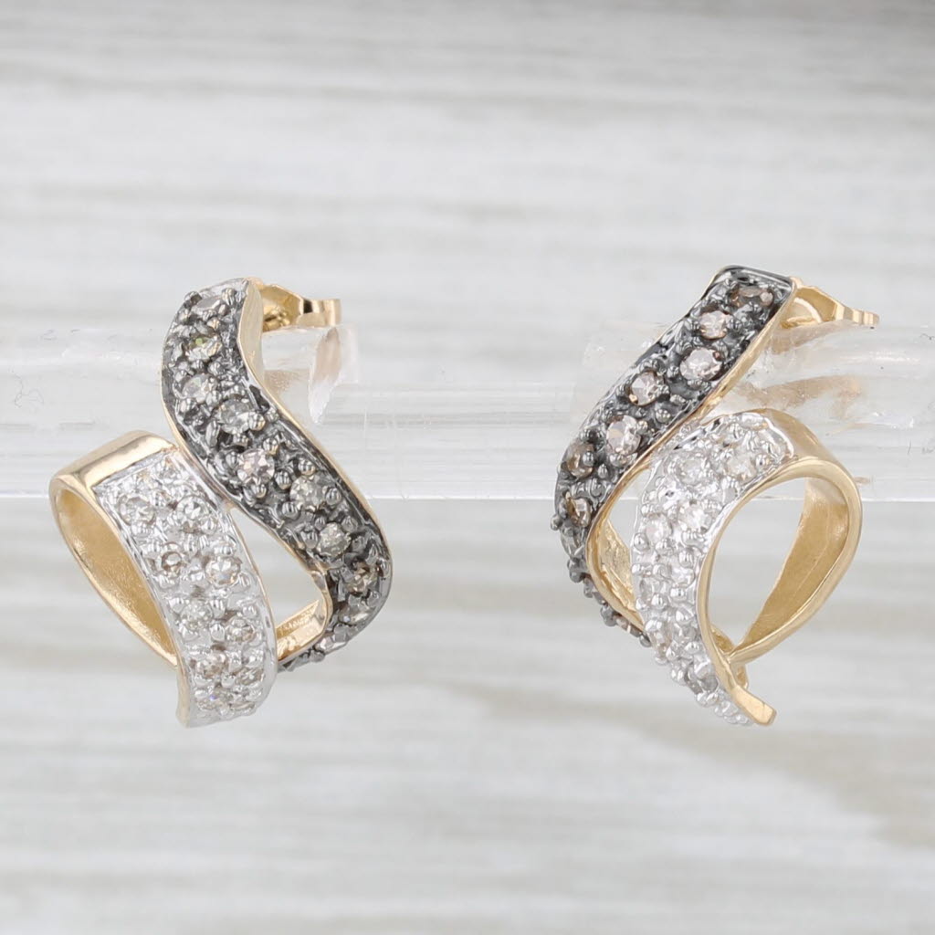 Light Gray 0.24ctw Champagne White Diamond Swirl Stud Drop Earrings 14k Yellow Gold