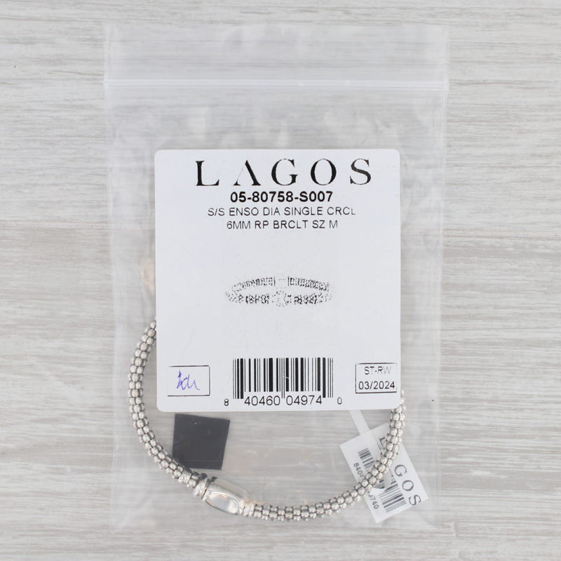 New Lagos Enso Diamond Circle Caviar Bracelet Sterling Silver 6mm Medium Pouch