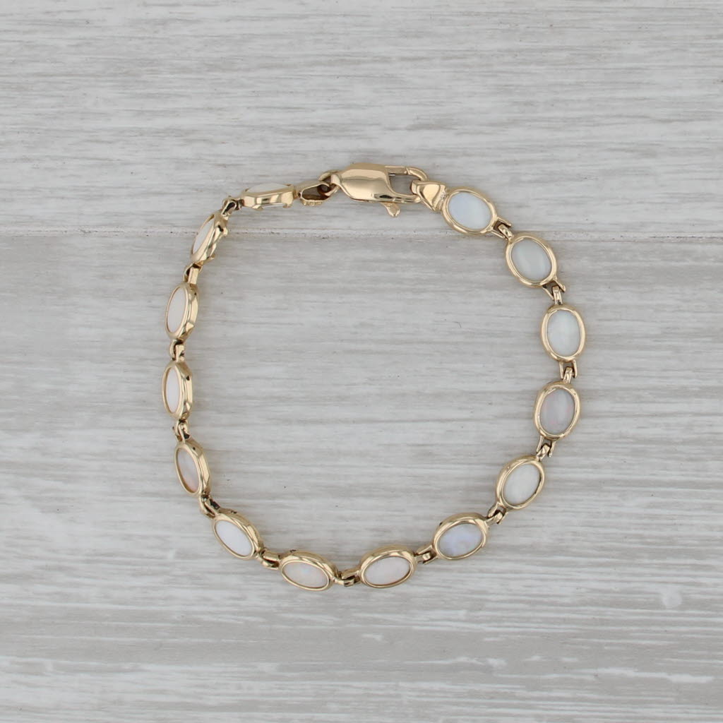 Opal Oval Cabochons Tennis Bracelet 14k Yellow Gold 6.5" 6.4mm