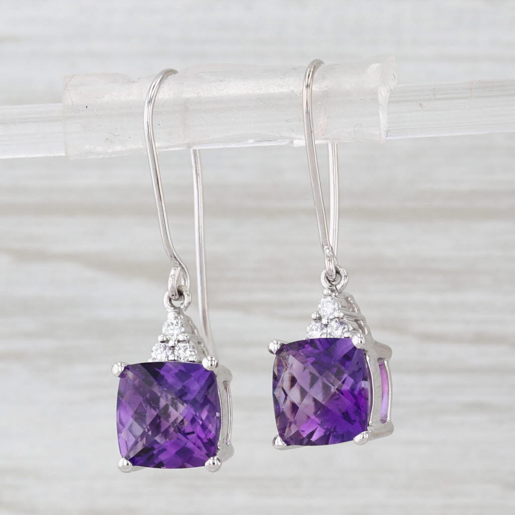 3.93ctw Amethyst Diamond Dangle Earrings Hook Post Drops