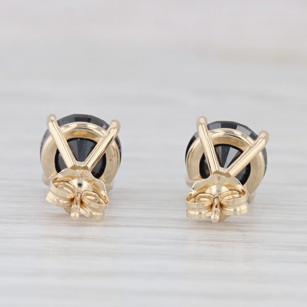 Light Gray New 3.70ctw Black Diamond Stud Earrings 14k Yellow Gold Round Solitaires