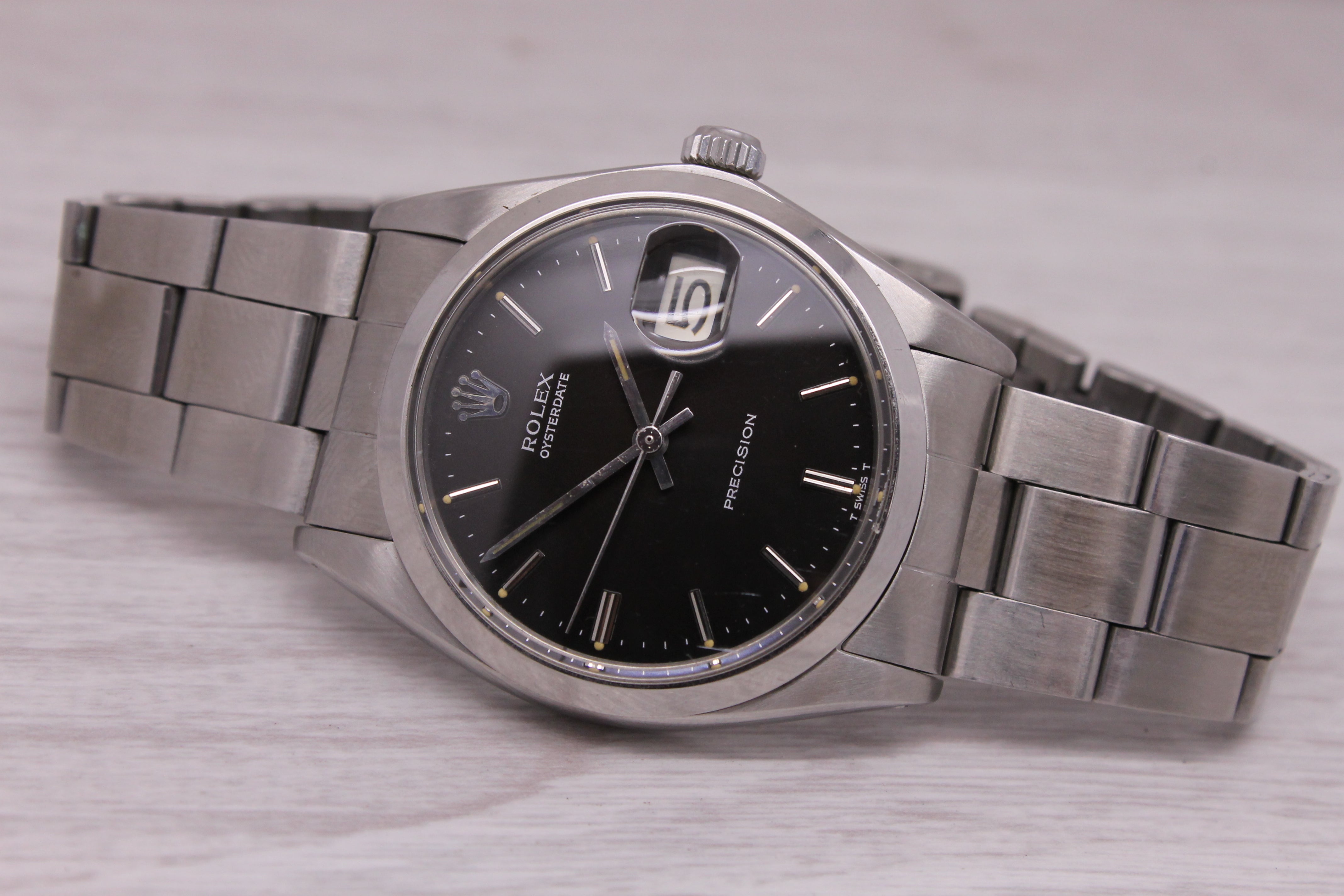 Dark Gray Vintage c.1970 Rolex Oysterdate Mens 35mm Steel Manual Watch 6694 ORIGINAL Dial