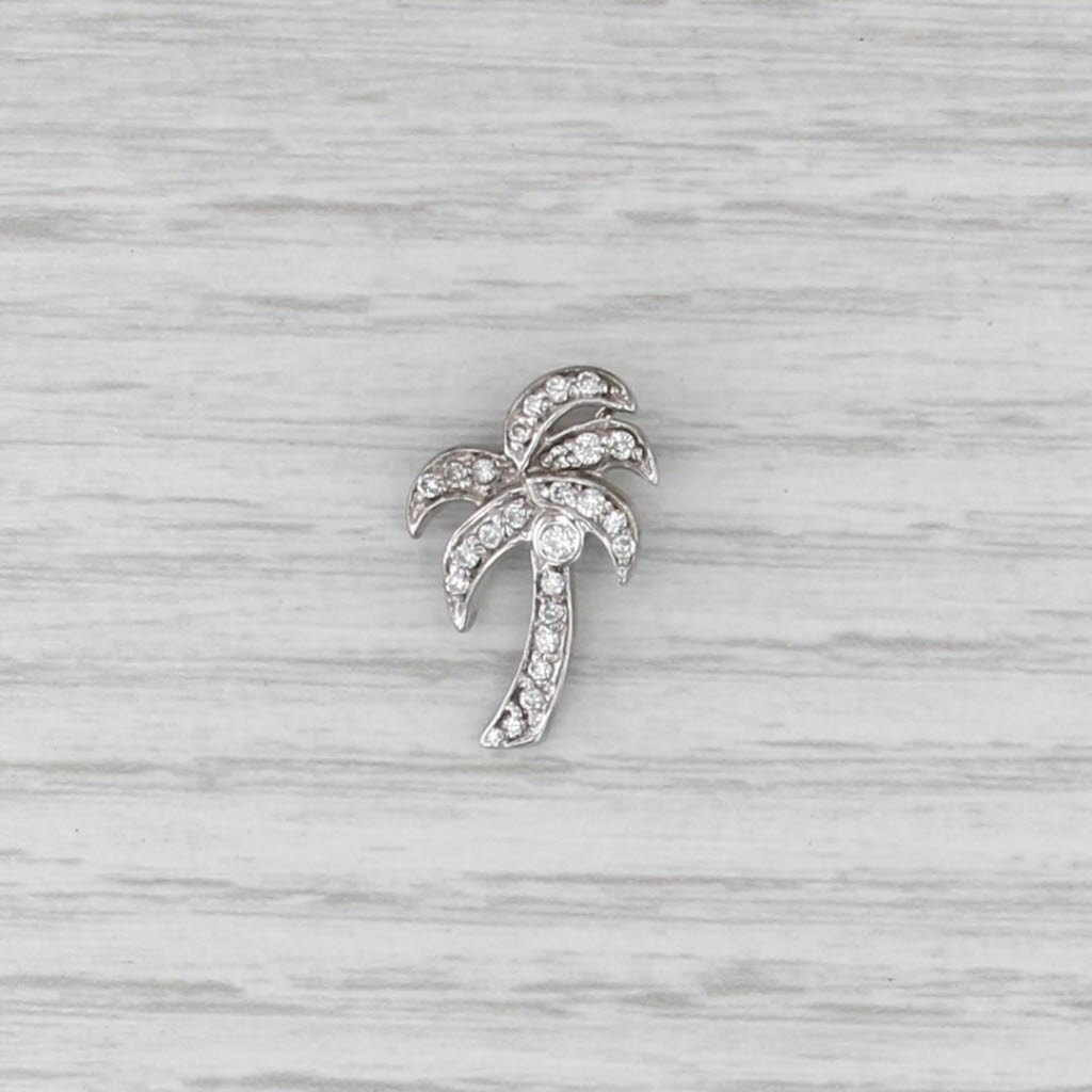 0.23ctw Diamond Palm Tree Pendant 14k White Gold Floating Drop