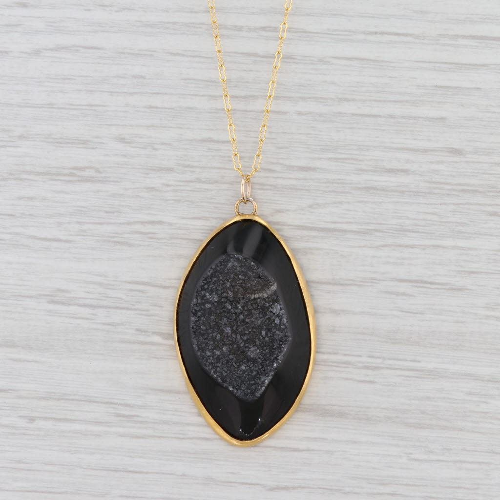 New Nina Wynn Druzy Geode Quartz Pendant Necklace Sterling Gold Vermeil 24-26"