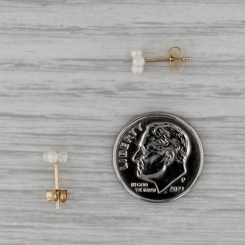 Small Cultured Stud Earrings 14k Yellow Gold Little Flower Studs