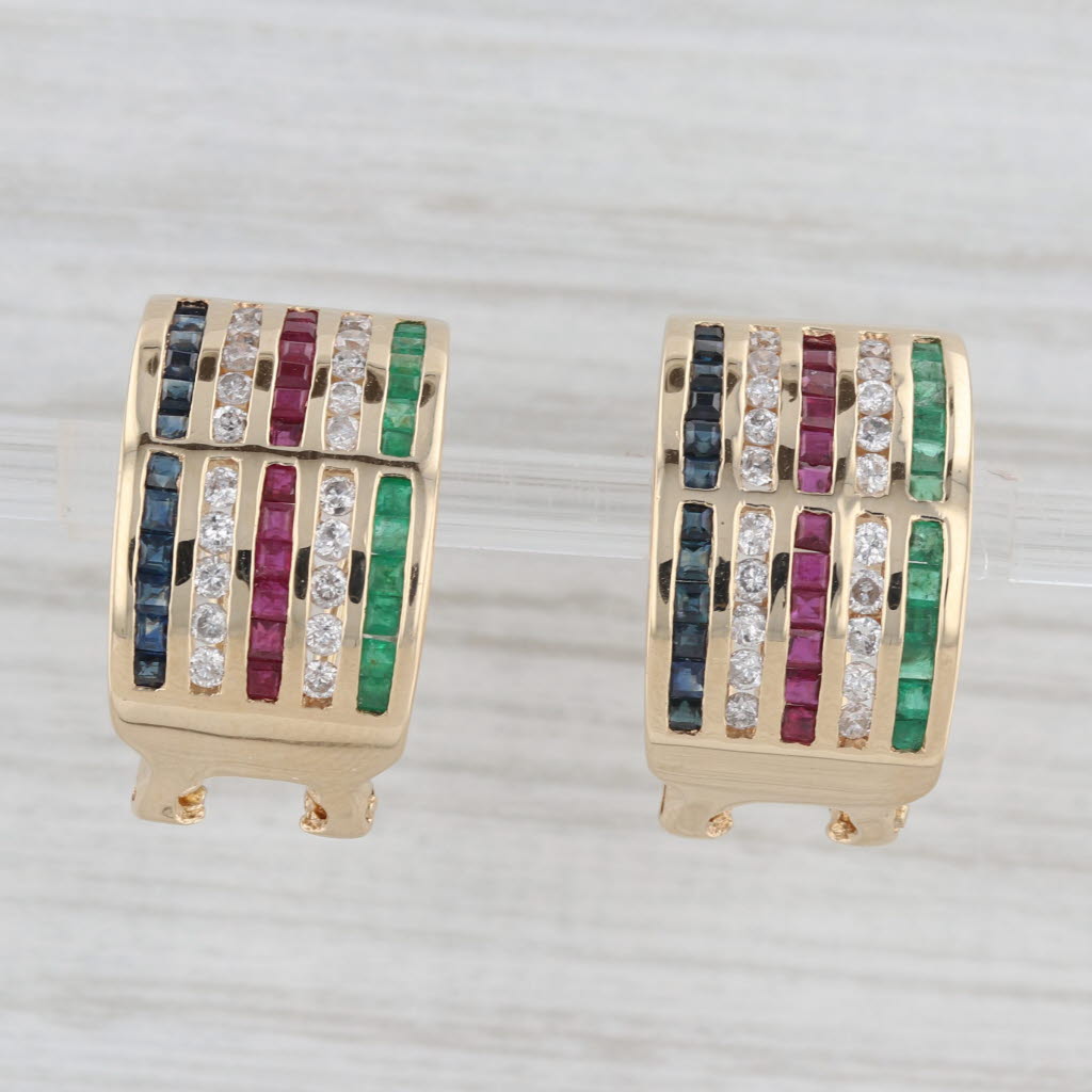 Light Gray 2.74ctw Diamond Sapphire Ruby Emerald 14k Yellow Gold Omega Backs