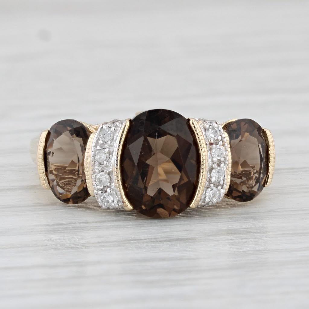 Light Gray 3.48ctw Smoky Quartz Diamond Ring 14k Yellow Gold Size 7.25 Oval 3-Stone