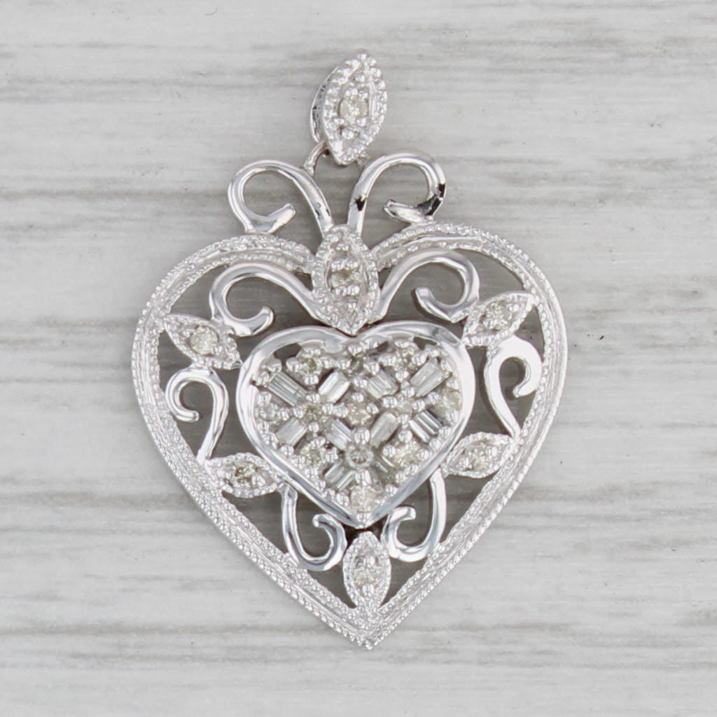 Gray 0.23ctw Diamond Cluster Ornate Diamond Pendant 14k White Gold