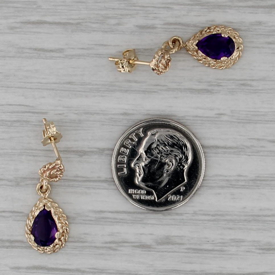 1.25ctw Amethyst Teardrop Dangle Earrings 14k Yellow Gold Pierced Drops