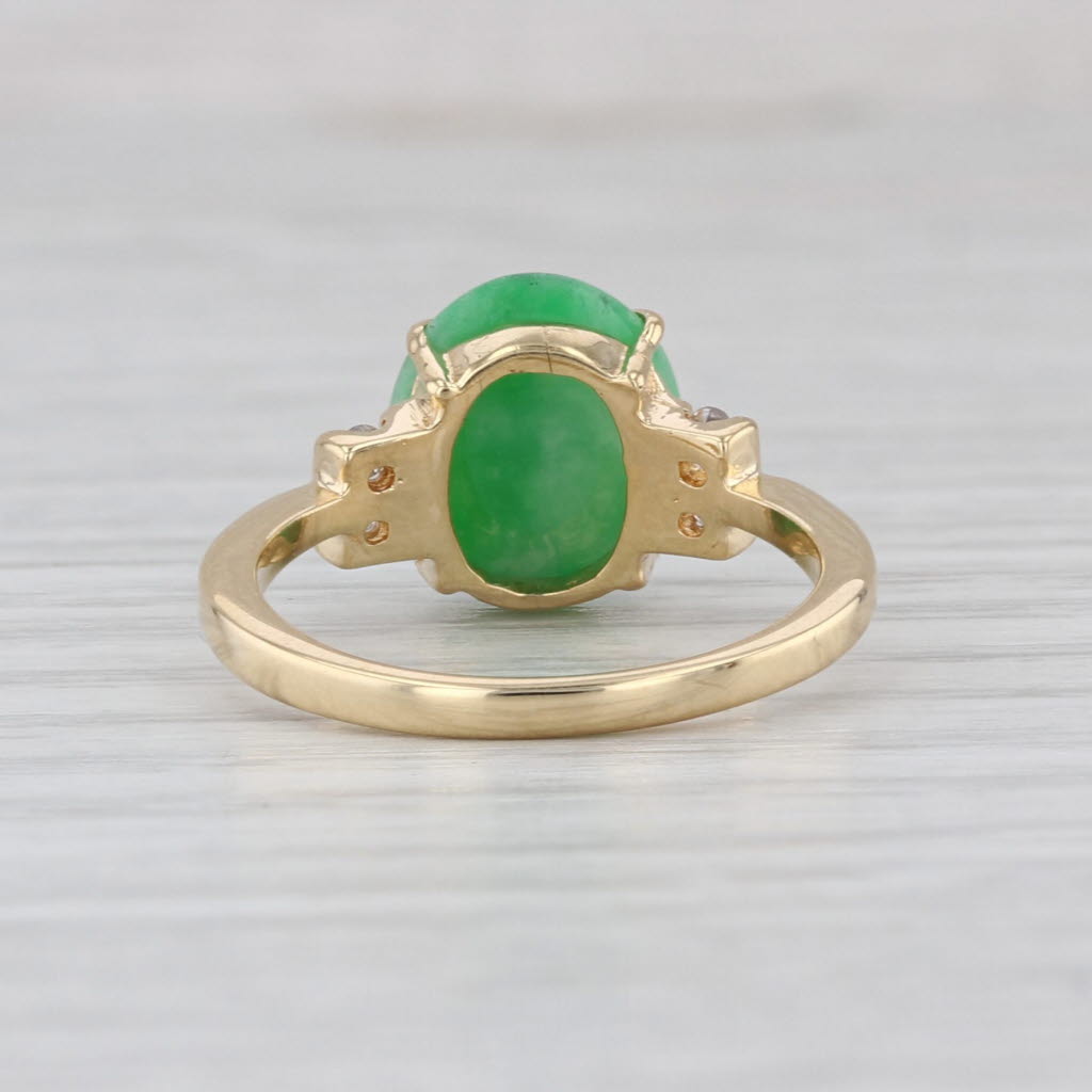 Oval Cabochon Green Jadeite Jade Diamond Ring 18k Yellow Gold Size 5.5