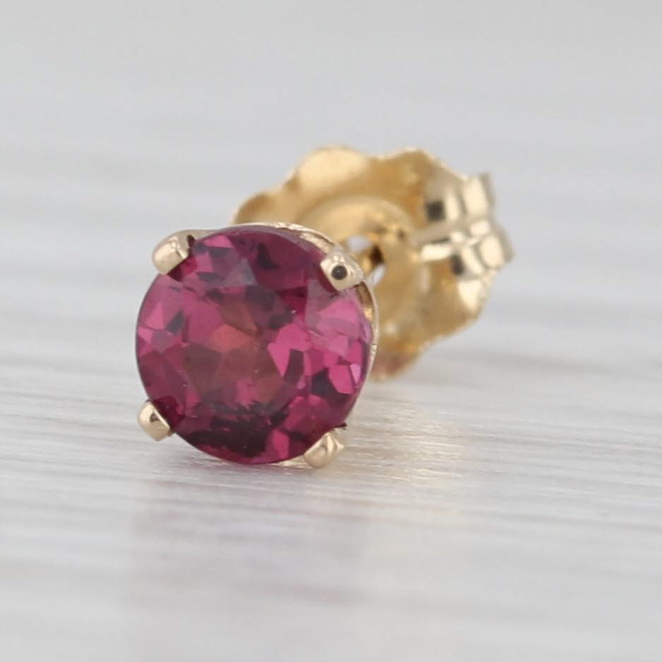 Light Gray Single 0.40ct Round Rhodolite Garnet Stud Solitaire Earring 14k Yellow Gold