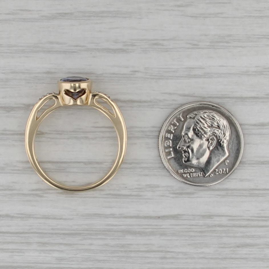 1.42ctw Oval Iolite Diamond Ring 14k Yellow Gold Size 7 Bezel Set Solitaire
