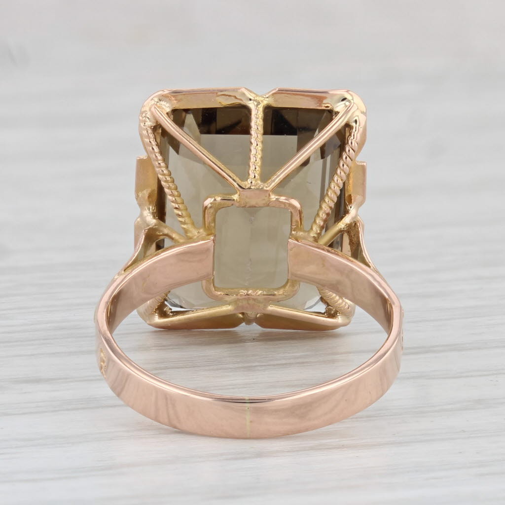 Gray 9.65ct Smoky Quartz Ring 18k Rose Gold Size 5.75 Emerald Cut Solitaire