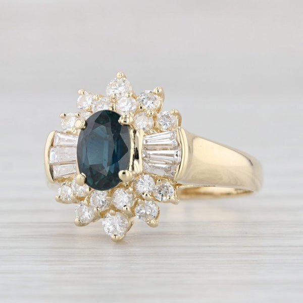 1.70ctw Oval Blue Sapphire Diamond Halo Ring 14k Yellow Gold Size 6.75