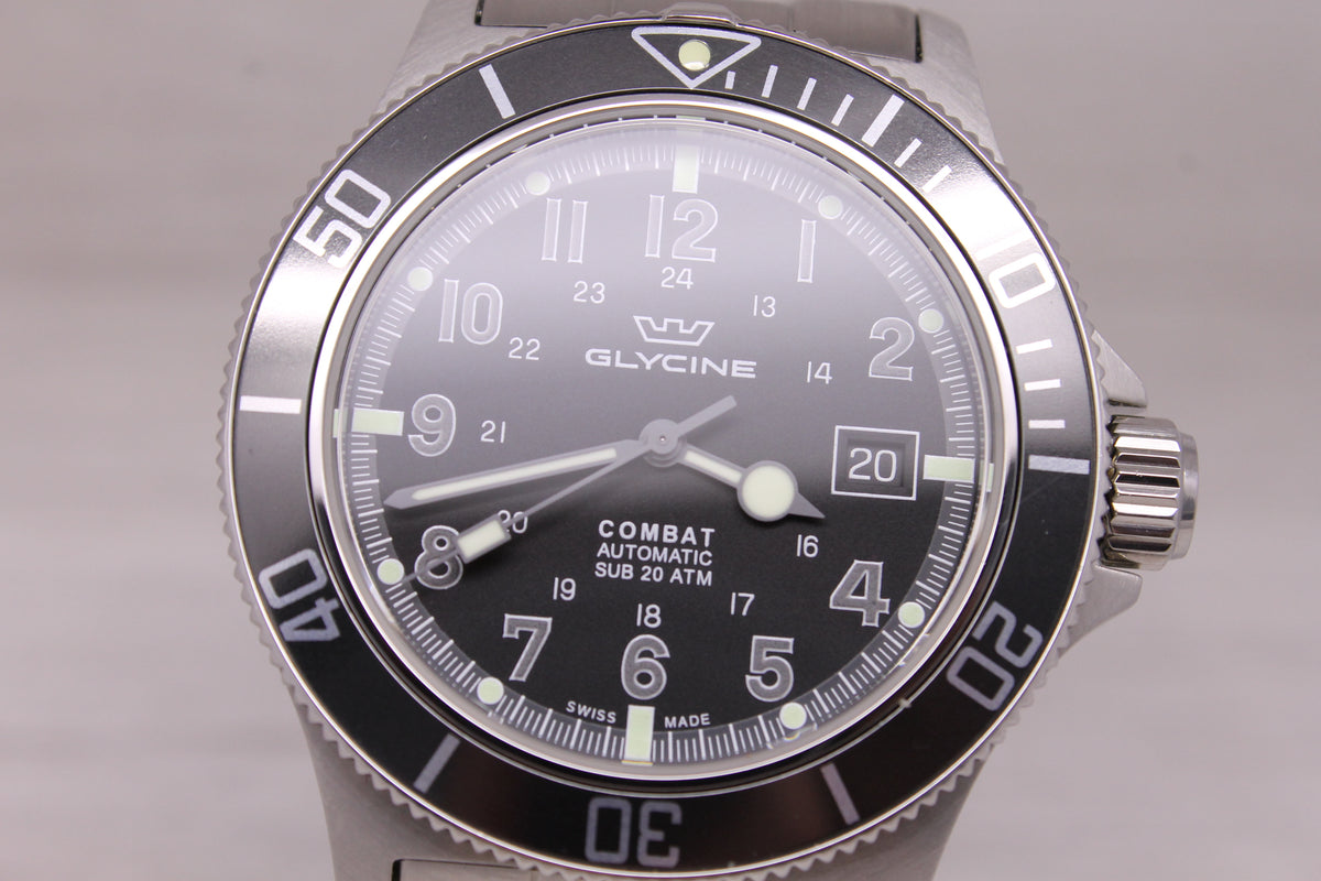 Glycine Combat 42mm Mens Automatic Swiss Watch Date Stainless Steel GL0076