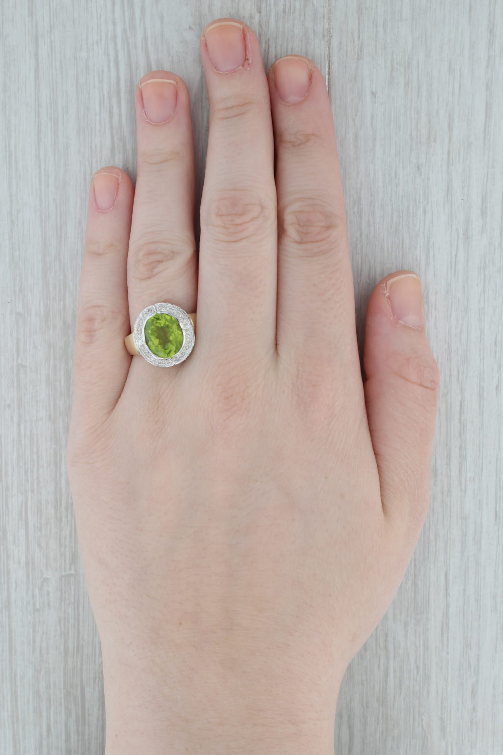 Gray 4.90ctw Peridot Diamond Halo Ring 14k Yellow Gold Size 9 Cocktail