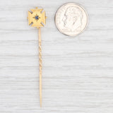 Antique White Antique Blue Sapphire Cross Stickpin 18k Top 7k Pin Yellow Gold