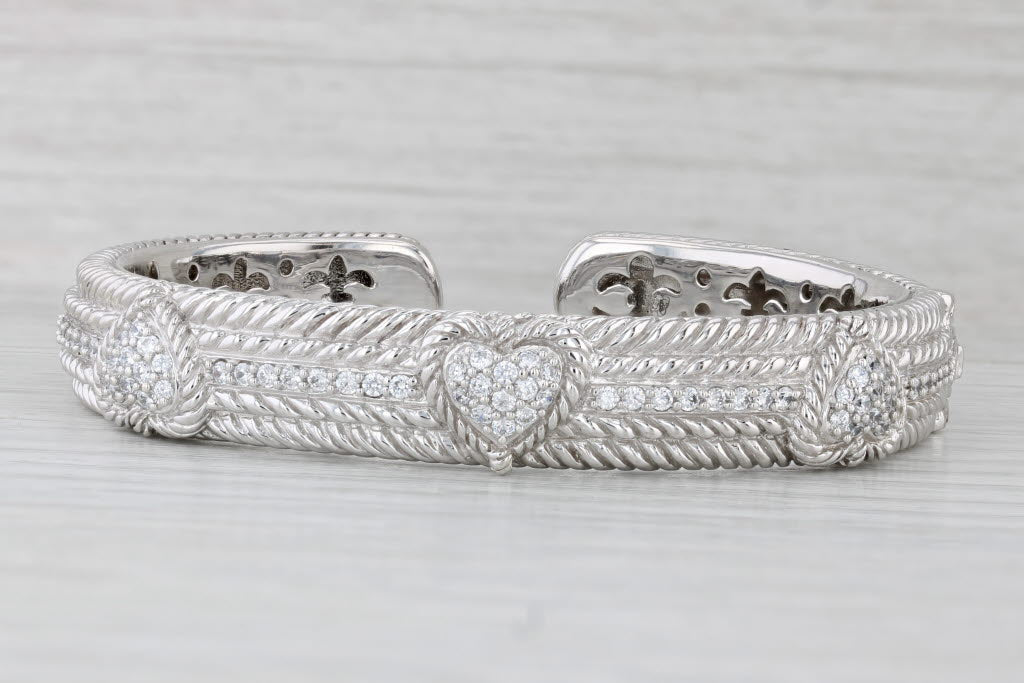 Light Gray Judith Ripka Pave Cubic Zirconia Hearts Cuff Bracelet Sterling Silver 7" 11.6mm
