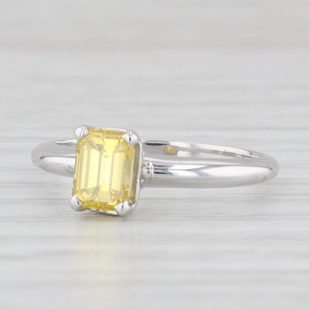 Light Gray 1.03ct Yellow Diamond Emerald Cut Solitaire Ring 14k White Gold Sz 7 Engagement