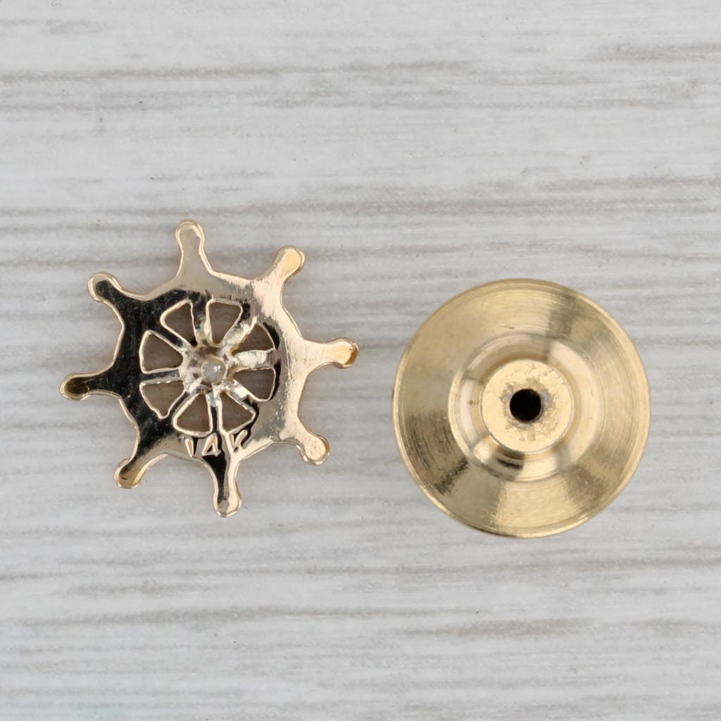 Gray Ships Wheel Tie Tac Lapel Pin 14k Yellow Gold