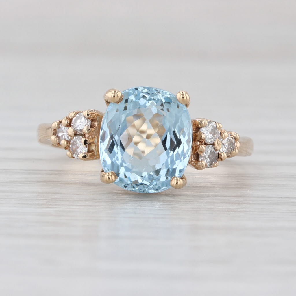 3.23ctw Aquamarine Diamond Ring 14k Yellow Gold Size 8