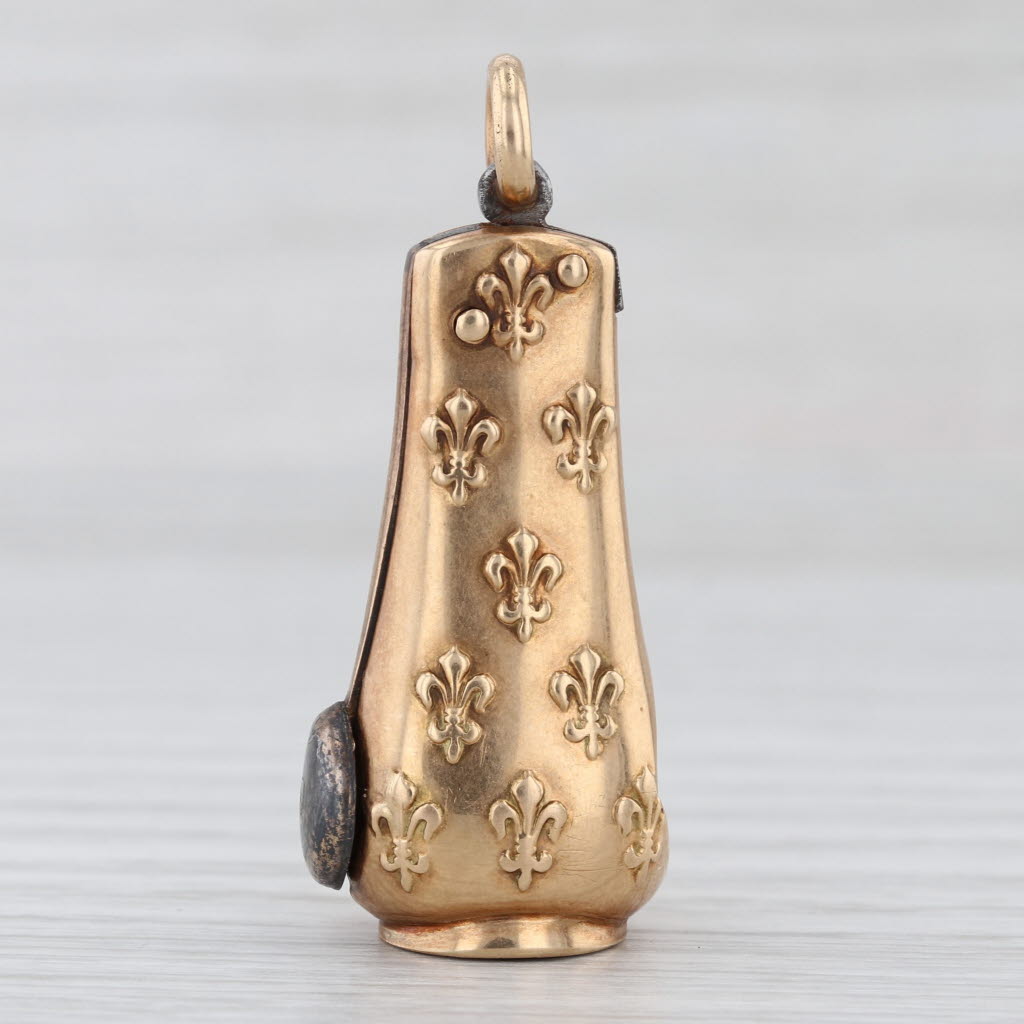 Antique Cigar Cutter Fleur De Lis Pendant 14k Yellow Gold Steel Opens Fob