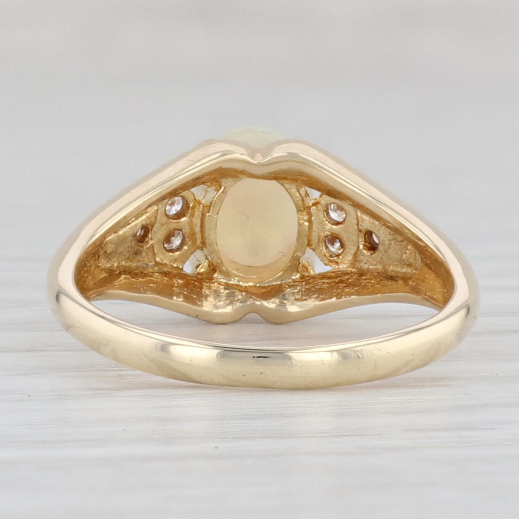 Light Gray Opal Diamond Ring 14k Yellow Gold Size 6.75 Oval Cabochon Solitaire