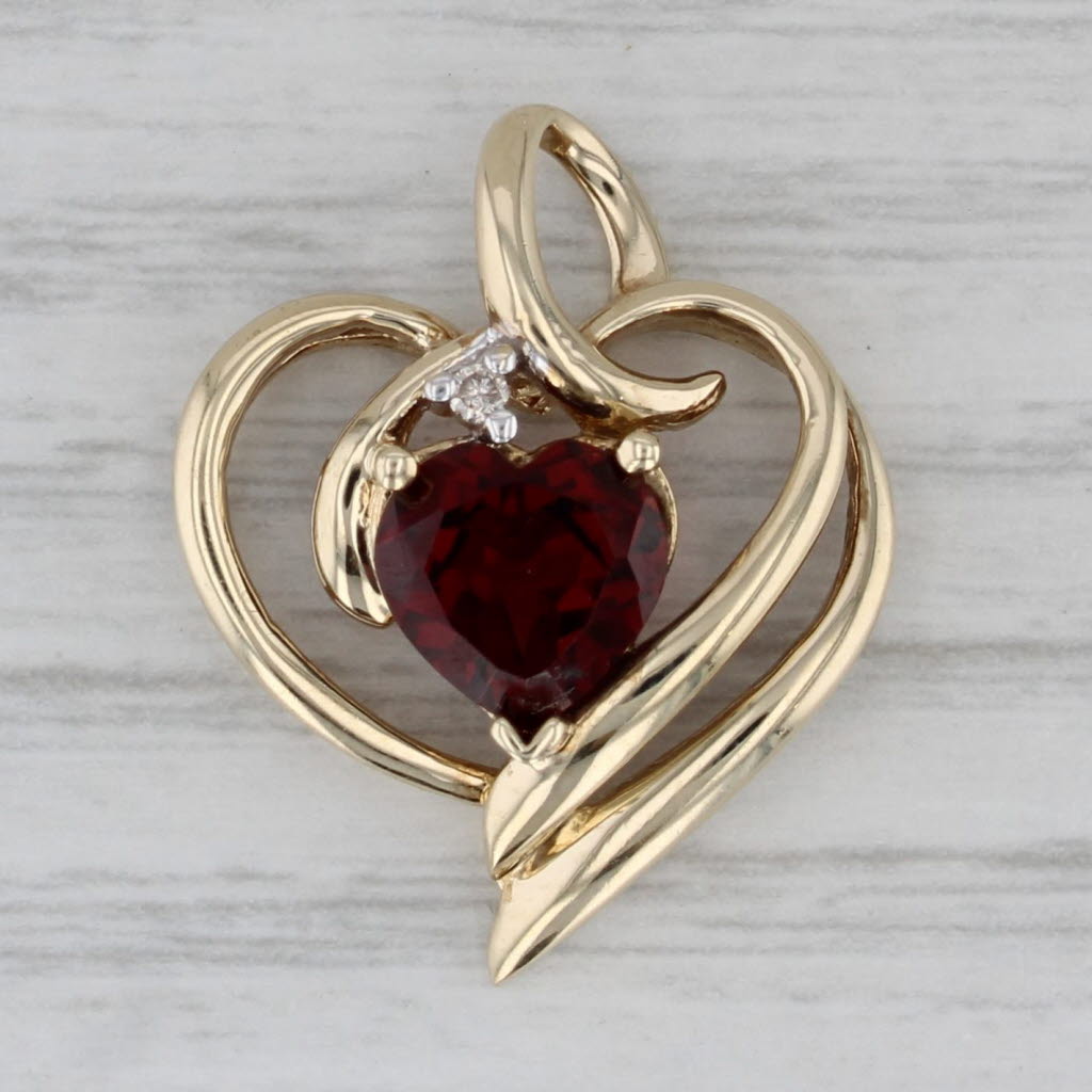 Gray 2ct Garnet Heart Pendant 10k Yellow Gold Diamond Accents