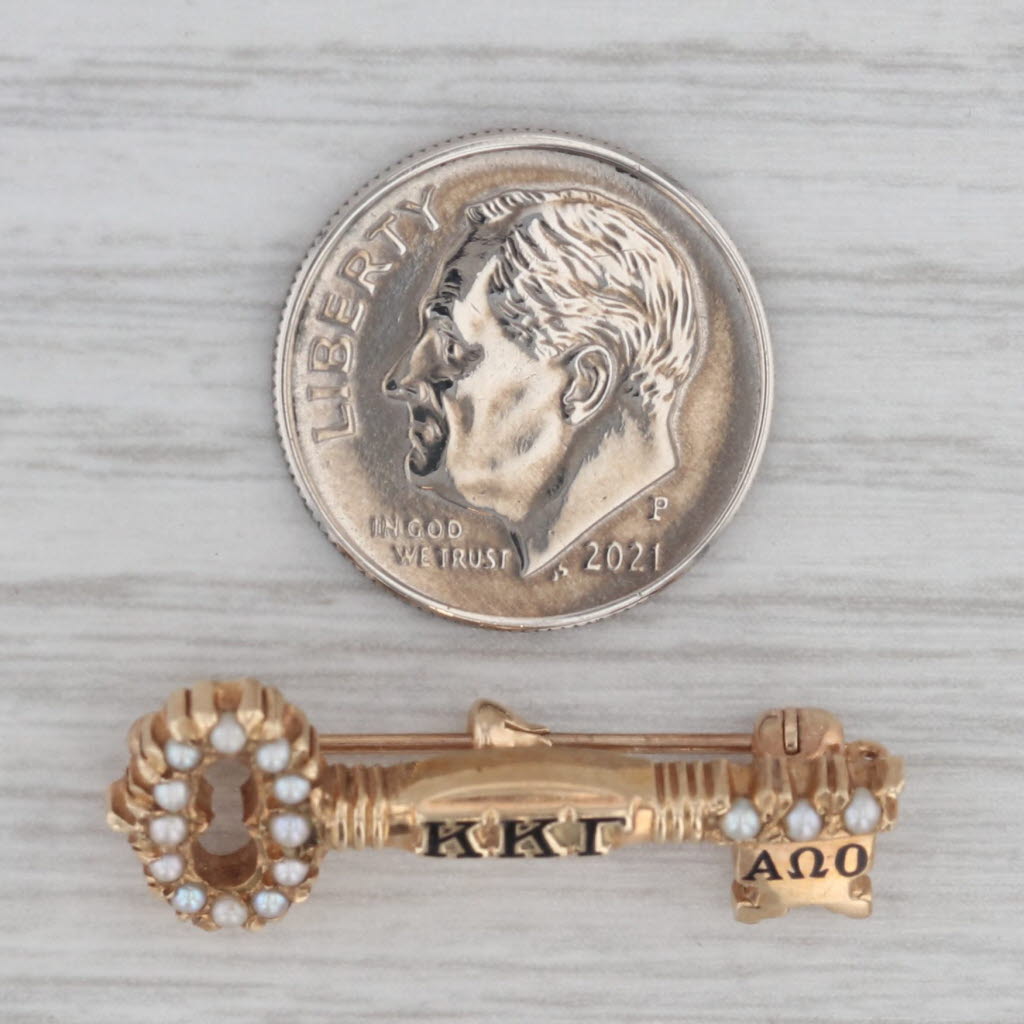 Gray Kappa Kappa Gamma Key Badge 10k Gold Pearls Vintage Sorority Pin