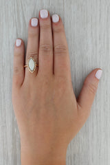 Rosy Brown Vintage Opal Marquise Cabochon Solitaire Ring 10k Yellow Gold Size 7.25