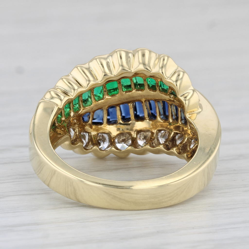 Gray Kurt Wayne 2.42ctw Diamond Emerald Sapphire Crossover Ring 18k Yellow Gold Sz 7